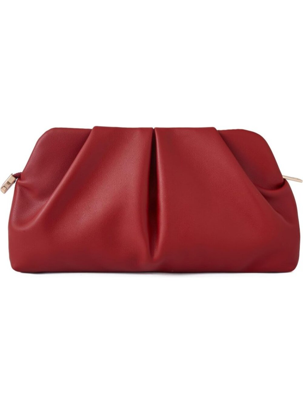 Women's Dark Red Pleated Dressy Formal Clutch Purse Evening Bag Detachable Chain